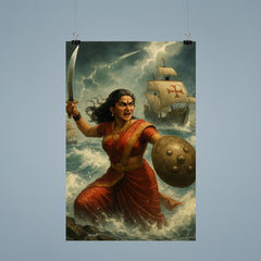 Rani Abbakka defying Portuguese ships in monsoon surf poster 9