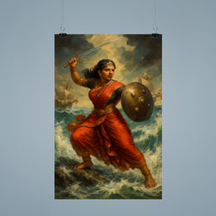 Rani Abbakka defying Portuguese ships in monsoon surf poster 9
