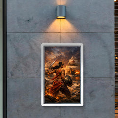 Rani Abbakka facing Portuguese warships at dusk poster 2