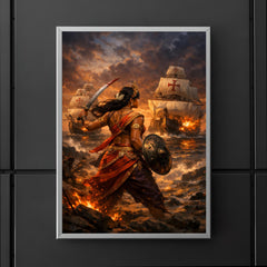 Rani Abbakka facing Portuguese warships at dusk poster 5