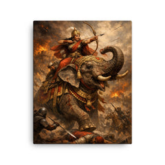 Rani Durgavati on elephant during last battle canvas print on a plain backdrop in size 16"x20".