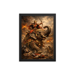 Rani Durgavati on elephant during last battle framed print on a plain backdrop in size 12"x16".