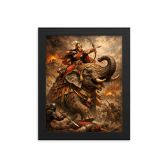 Rani Durgavati on elephant during last battle framed print on a plain backdrop in size 8"x10".