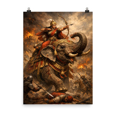 Rani Durgavati on elephant during last battle poster on a plain backdrop in size 8"x10".