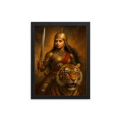 Rani Durgavati tiger hunt armor portrait framed print on a plain backdrop in size 12"x16".