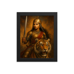 Rani Durgavati tiger hunt armor portrait framed print on a plain backdrop in size 8"x10".