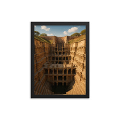 Rani ki Vav Stepwell India framed print on a plain backdrop in size 12"x16".