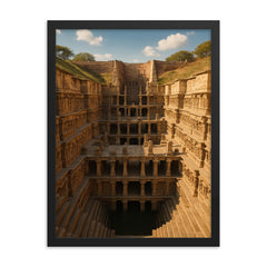 Rani ki Vav Stepwell India framed print on a plain backdrop in size 18"x24".