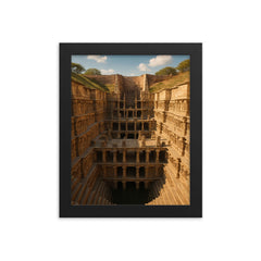 Rani ki Vav Stepwell India framed print on a plain backdrop in size 8"x10".