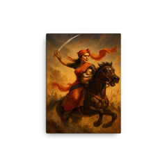 Rani Lakshmibai charging into battle with infant canvas print on a plain backdrop in size 12"x16".