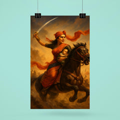 Rani Lakshmibai charging into battle with infant poster 6