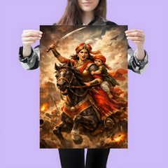 Rani Lakshmibai charging on horseback with child poster 3