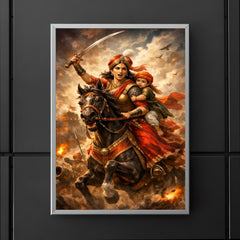 Rani Lakshmibai charging on horseback with child poster 5