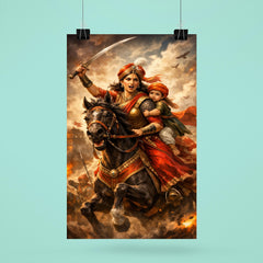 Rani Lakshmibai charging on horseback with child poster 6