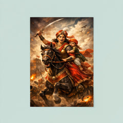 Rani Lakshmibai charging on horseback with child poster 8