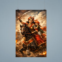 Rani Lakshmibai charging on horseback with child poster 9