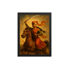 Rani Lakshmibai framed print on a plain backdrop in size 12"x16".