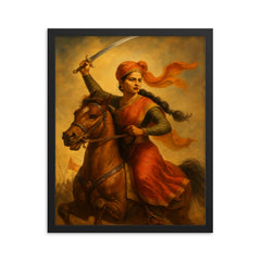 Rani Lakshmibai framed print on a plain backdrop in size 16"x20".