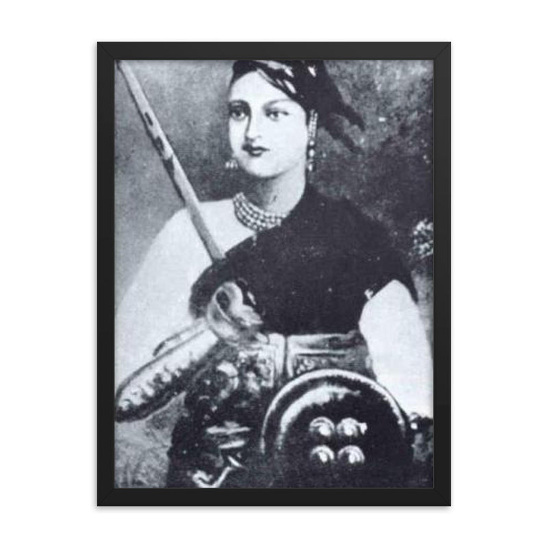 Rani Lakshmibai framed print on a plain backdrop in size 18