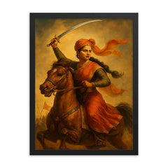 Rani Lakshmibai framed print on a plain backdrop in size 18"x24".