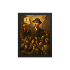 Raoul Wallenberg and safe passport crowd framed print on a plain backdrop in size 12"x16".