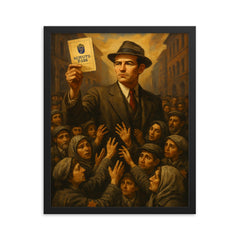 Raoul Wallenberg and safe passport crowd framed print on a plain backdrop in size 16"x20".