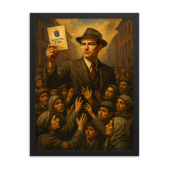 Raoul Wallenberg and safe passport crowd framed print on a plain backdrop in size 18"x24".