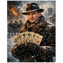 Raoul Wallenberg with protective passports in snow jigsaw puzzle