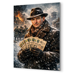 Raoul Wallenberg with protective passports in snow metal print mockup