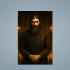 Rasputin in candlelit court with icy stare poster 9