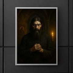 Rasputin in lamplit chapel with piercing eyes poster 5