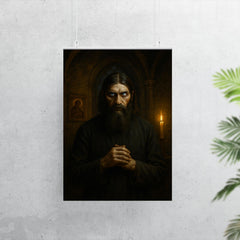 Rasputin in lamplit chapel with piercing eyes poster 7