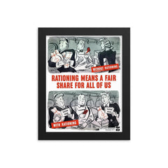 Rationing Means a Fair Share for All of Us - USA, 1940s framed print on a plain backdrop in size 8"x10".