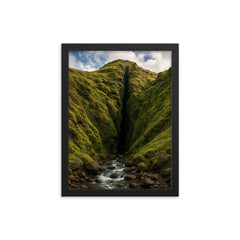 Raudfeldsgja Gorge Iceland framed print on a plain backdrop in size 12"x16".