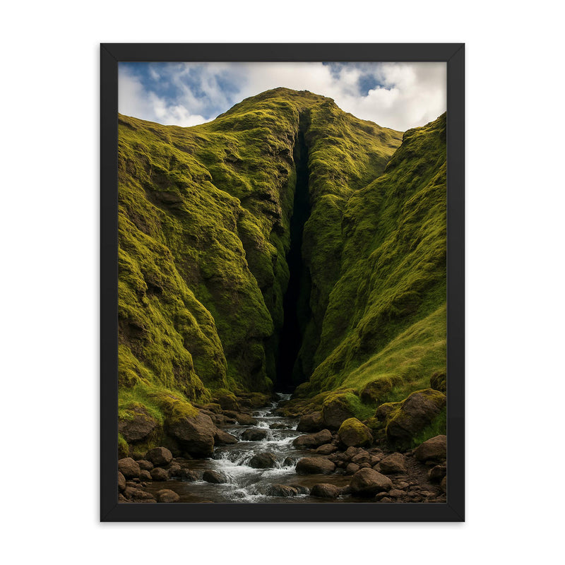 Raudfeldsgja Gorge Iceland framed print on a plain backdrop in size 18