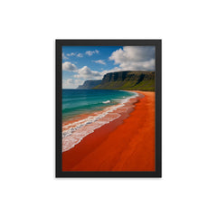 Raudisandur Red Beach Iceland framed print on a plain backdrop in size 12"x16".