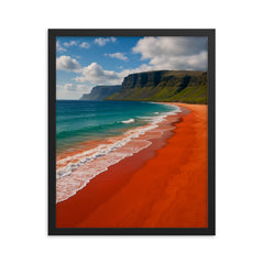 Raudisandur Red Beach Iceland framed print on a plain backdrop in size 16"x20".