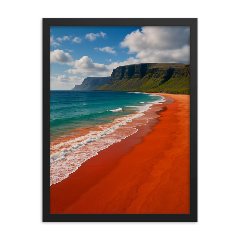 Raudisandur Red Beach Iceland framed print on a plain backdrop in size 18