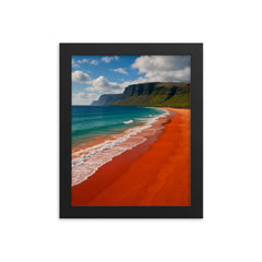 Raudisandur Red Beach Iceland framed print on a plain backdrop in size 8"x10".