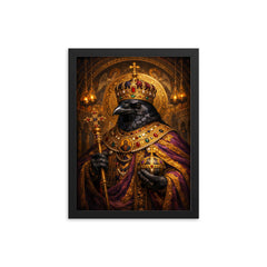 Raven in Byzantine emperor regalia framed print on a plain backdrop in size 12"x16".