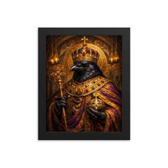 Raven in Byzantine emperor regalia framed print on a plain backdrop in size 8"x10".