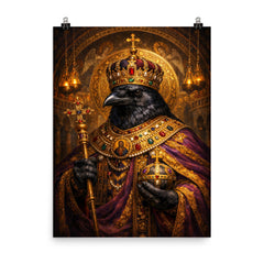 Raven in Byzantine emperor regalia poster on a plain backdrop in size 8"x10".