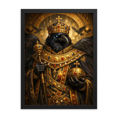 Raven king in Byzantine loros framed print on a plain backdrop in size 18"x24".