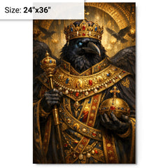 Raven king in Byzantine loros metal print on a plain backdrop in size 24"x36".
