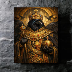 Raven king in Byzantine loros metal print mockup