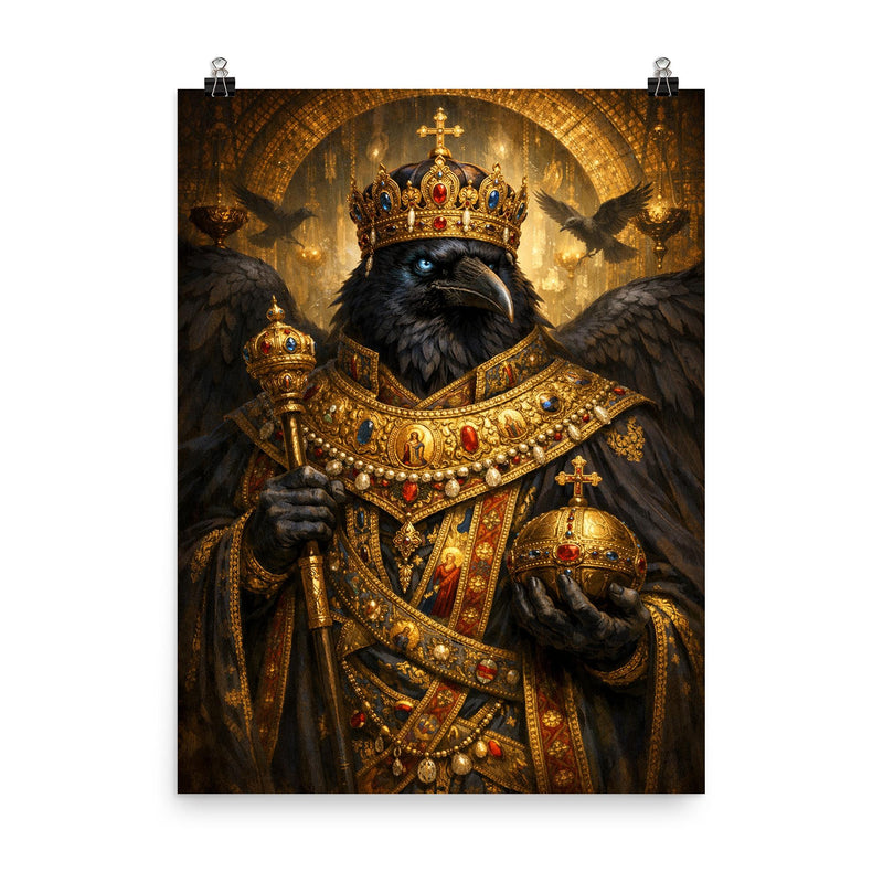 Raven king in Byzantine loros poster on a plain backdrop in size 8