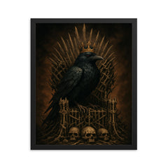 Raven king on iron throne of bones framed print on a plain backdrop in size 16"x20".