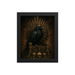 Raven king on iron throne of bones framed print on a plain backdrop in size 8"x10".