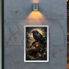 Raven perched on a plague doctor mask poster 2