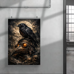 Raven perched on a plague doctor mask poster 4